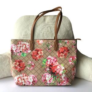 Floral monogram leather tote bag